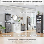 ACCOHOHO Corner Bathroom Cabinet, Farmhouse Small Corner Cabinet with Barn Door & Adjustable Shelf, Storage Cabinets for Bathroom, Kitchen, Living Room, Grey Wash