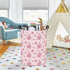 LANGYASHAN Laundry Basket Canvas Fabric Collapsible Organizer Basket for Storage Bin Toy Bins Gift Baskets Bedroom Clothes Children Nursery Hamper (Pink Castle)