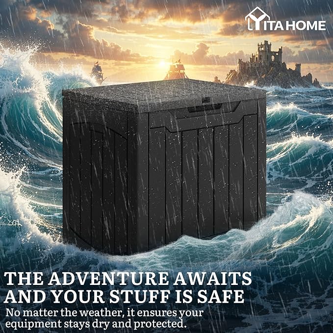 YITAHOME Outdoor Resin Storage Box 31 Gal, Water-resistant Patio Deck Box Outdoor Storage Box for Pillows, Garden Equipment, Securely Lockable, Black