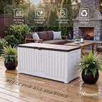 YITAHOME 120 Gallon Large Deck Box, Resin Outdoor Storage Box w/Lockable Black Lid for Outdoor Pillows, Garden Tools and Pool Supplies, Waterproof, Lockable, Grayish-White