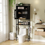 Tangkula Over The Toilet Storage Cabinet, 5-Tier Space Saver Above Toilet with 2 Mesh Doors, Metal Stand, Toilet Paper Holder & Hook, Freestanding Bathroom Cabinet Organizer for Laundry, Black