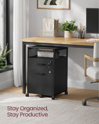 VASAGLE File Cabinet, Mobile Filing Cabinet with Wheels, 2 Lockable Drawers, Open Shelf, for A4, Letter Size, Hanging File Folders, Ink Black UOFC077B16