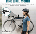 Foldable Bike Wall Mount 1-Pack, Space Saving Horizontal Bike Rack with Adjustable Hanger and EVA Covers, Includes Screws for Garage, Indoor, or Shed