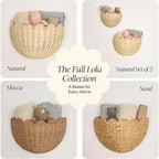 BEBE BASK The Original Scalloped Wicker Wall Basket – Set of 2 – Handwoven Scalloped Wall Baskets (16 x 10 x 7 in), Woven Rattan Wall Hanging Baskets - Natural Scalloped Basket