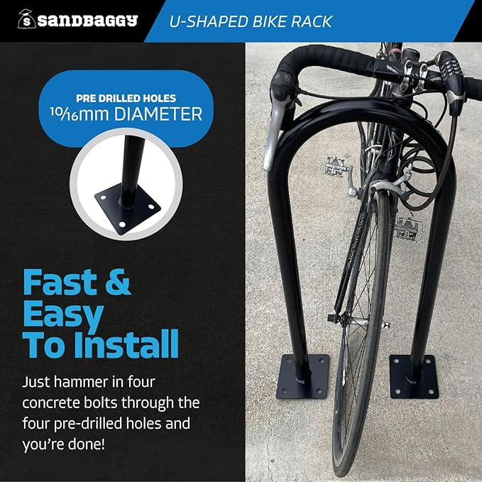 Sandbaggy In Ground Bike Rack | U Shaped, Commercial, Outdoor, 1 Loop, Steel | Black, 14.5" x 34" (20)