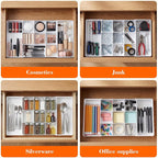 1 Pcs Large Expandable Acrylic Drawer Organizers, Grid Adjustable Drawer, Dividers Organizer for Desk, Makeup, Jewelry, Office, Kitchen Supplies (White,11 Compartments)