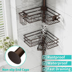 HapiRm Corner Shower Caddy Organizer - Shower Organizer Corner with Soap Holder, Toothbrush Holder and 4 Hooks, Rustproof Bathroom Shelf Tension Pole Available for 27.6 to 108.3 Inch - Bronze