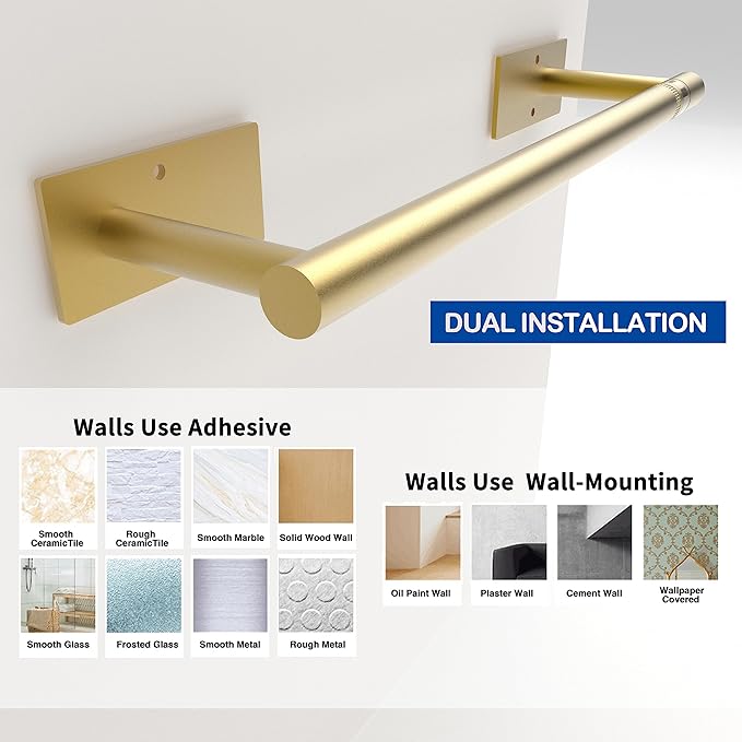 RUACQ Paper Towel Holder Under Cabinet, Wall Mounted or Adhesive Stainless Steel Paper Towel Holder,Square Base Paper Towel Rack for Kitchen, RV, Bathroom (Brushed Gold)