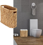 Wicker Toilet Paper Holder Stand Basket, 9 Rolls Toilet Paper Storage Basket Bathroom Organizer with Handles, Water Hyacinth Toilet Paper Organizer for Bathroom Storage