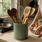 D'vine Dev 360° Rotating Utensil Holder – 7.2" Kitchen Utensil Crock for Countertop, Modern Cooking Tool Organizer for Kitchen Storage & Décor, Olive, 72-X-C-2