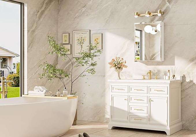 TokeShimi 20 x 28 Medicine Cabinet for Bathroom, White Recessed Medicine Cabinet with Tempered Beveled Mirror, Stepless Adjustable Shelves, DTC Hinge, Recessed/Wall Mounted