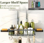 Shower Caddy Hanging: Adjustable Height Organizer for Over Showerhead - Rustproof Shower Shelves with Hooks & 2 Soap Holders