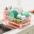 Dish Drying Rack, Stainless Steel-Dish Rack, Dish Racks for Kitchen Counter, Kitchen Dish Drainers with Removable Utensil Holder,New Drain Outlet,Plate Rack and Drainboard,(Pink-11 W x 15" L)