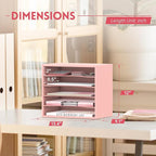 SUPEASY Wood Desk Organizer, 5 Tier Paper File Organizer for Desk, Wooden Desktop Organizer, Paper Letter Literature Mail Sorter, for Office School & Home Organization, Pink