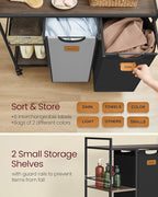 VASAGLE Laundry Hamper with 2 Compartments, 26.4 Gal. (100 L) Laundry Sorter, Rolling Laundry Cart with Shelves, Removable Liners, 6 Labels, Chestnut Brown, Ink Black and Dove Gray UBLH311B02