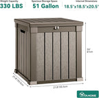 YITAHOME Deck Box, 51 Gallon Weatherproof Outdoor Storage Container for Patio Cushions, Pool Supplies, Garden Tools, Lockable Lid and Side Handles, Light Brown