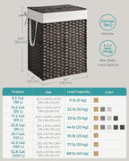 SONGMICS Laundry Hamper with Lid, 23.8 Gallon (90 L) Synthetic Rattan Clothes Laundry Basket with Lid and Handles, Foldable, Removable Liner, Chestnut Brown ULCB051K02