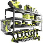 4 Layer Power Tool Organizer Wall Mount, Battery Tools Holder with Charging Station Shelf, Cordless Drill Hanger Storage Rack for Garage Organization, Workshop, Pegboard - 32 Inch 8 Slots