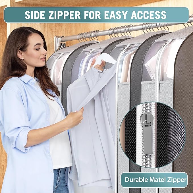 10" Gusseted Garment Bags for Hanging Clothes with Clear Window (40&50") Suit Bags for Open Closet Storage, Clothing Cover for Coat, Dress, Jacket, Shirt, Fur Wardrobe Protector, 4 Packs