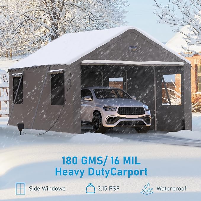 Carports Canopy Heavy Duty, Portable Garage with Sidewalls (12x20, Grey)
