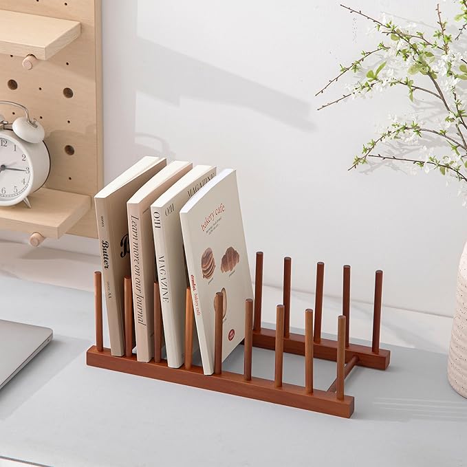 HBlife 2pcs Teak Dish Drying Rack Plates Holder Stand Kitchen Storage Cabinet Organizer for Dish/Plate/Bowl/Cup/Pot Lid/Cutting Board (8 Slots)