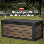 Keter Signature Collection 165 Gallon Resin Deck Box Organization and Storage Box for Patio Outdoor Cushions, Throw Pillows, Garden Tools and Pool Supplies, Walnut