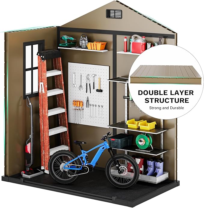 DWVO 6x4 FT Outdoor Resin Storage Shed with Reinforced Floor, All-Weather Bike Storage Shed with Lockable Door, Window and Vent, Waterproof Plastic Tool Storage for Garden, Backyard, Patio, Lawn