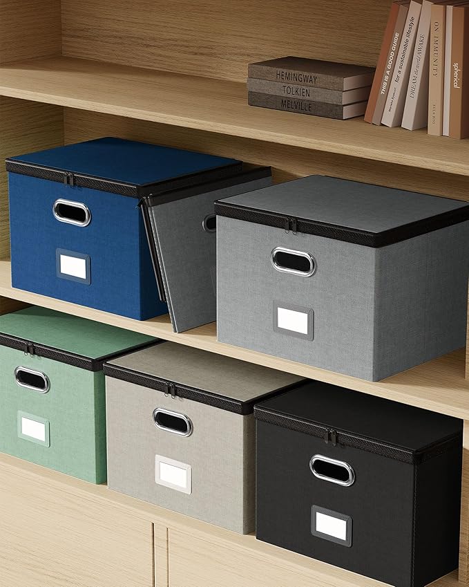 Oterri File Organizer Boxes with Lids, File Box with Mesh Pockets, Document Organizer Box for Letter Size Folders, Zippers Important Document Organizer (Dark Blue, Large-1 Pack Without Folders)