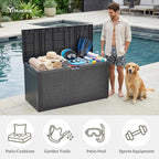YITAHOME 90 Gallon Large Outdoor Deck Box, Lockable Waterproof Resin Storage Box with Handles, Weatherproof & UV Resistant, Patio Garden Tool Container for Outdoor Furniture, Dark Grey