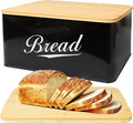 RoyalHouse Modern Metal Bread Box with Bamboo Cutting Board Lid, Bread Storage Container for Kitchen Counter, Vintage Kitchen Decor Organizer - Black