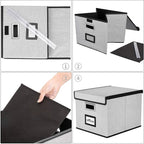 Huolewa Portable File Organizer Boxes Set of 4, Large Linen Hanging Office Document Storage Boxes with Lids, Collapsible Filing & Storage Boxes for Office/Decor/Home - 14.9 x 12.7 x 10.8 inch