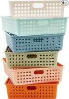 4E's Novelty 6 Pack Classroom Paper Baskets, Organizing Desk Boho Tray for A4 Papers, Classroom Storage Plastic Paper Bins, Fun Turn In Trays for Teachers and Students, Office Desk Room Trays