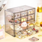 Desk Storage Organizer with 12 Mini Drawers, Clear Desktop Craft Drawer Cabinet, Stackable Storage Box Caddy for Makeup Jewelry Office Craft Supplies (Grey)