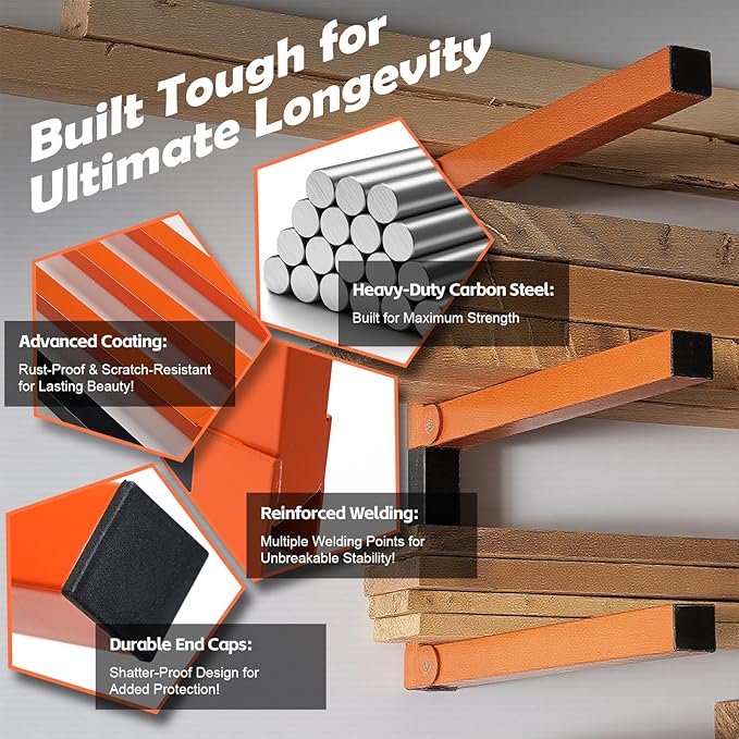 Wefaith Wood Organizer Lumber Storage Rack Wall Mount - Heavy Duty Metal Cantilever Shelves with 3-Level Holds Up 600 Lbs,Indoor & Outdoor Wood Storage Racks for Garage Woodshops Workshops -2 Pack