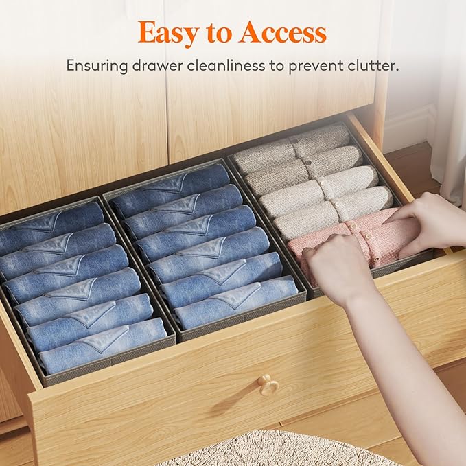Lifewit Wardrobe Clothes Organizer 12 Pack, Large Size 6 Grids Closet Jean Storage Bins with Handles and Support Boards, Foldable Drawer Dividers for Sweater, Pants, T-Shirt, Hoodie, Dress, Grey
