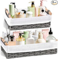 HomeHacks 2 Pack Storage Basket Paper Rope Baskets for Organizing with Handle Decorative Storage Bins for Countertop Toilet Paper Basket for Toilet Tank Top Large Baskets, Grey