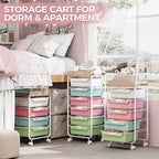 Utility Cart with Drawers,Craft Cart with 5 Drawers,Art Supply Organizer,Rolling Drawer Cart,Craft Storage Cart,Storage Drawer Carts With DIY Lable and Wooden Tabletop Area,Colorful