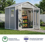 GARDENWORK 8x6 FT Outdoor Resin Storage Shed with Floor, All-Weather Plastic Garden Shed with Lockable Door & Windows, Waterproof Outside Tool Sheds for Backyard, Patio, Bike, Tools Storage