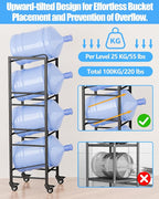 4 Tier 5 Gallon Water Jug Holder with 4 Lockable Wheels - Water Bottle Rack Organizer with Movable Casters, Heavy Duty Water Storage Rack Dispenser Stand for Kitchen Office Garage/Black
