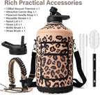 1 Gallon Water Bottle Insulated | Thickened Stainless Steel Vacuum Metal Water Jug | Portable Sports Large for Gym and Hiking with Straw, Carrier Bag, Handle Strap | BPA-Free 128 oz