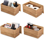 Hipiwe Rattan Basket Box with Lid Toilet Roll Storage Baskets Bin Handwoven Wicker Basket Box Bathroom Toilet Paper Holder Rectangular Baskets Bin for Shelf Home Decor, 11.8"Lx6.2"Wx6.1"H