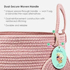 Modern Granny Small Cotton Rope Laundry Basket 16x10 Inch Dual Secure Woven Handle for Living Room Closet Clothes Blanket Organization