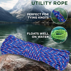 TECEUM Rope – 150 Feet x 1/4 Inch (7mm) – Patriot Mix – Strong All-Purpose Utility Rope – Camping, Crafting, Flag Pole, Indoor & Outdoor – Polypropylene Nylon Poly Lightweight Diamond Braided Cord