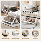 Luggage Rack for Guest Room - Set of 2 Full Assembled 26.77" L Luggage Rack Stand for Suitcases, Foldable Luggage Holder with Shoe Shelf for Bedroom, Hotel (White Bamboo Suitcase Stands)