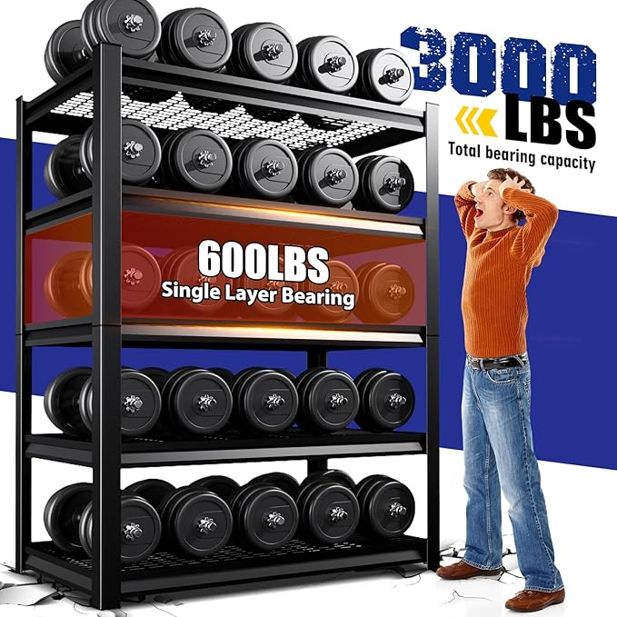 Garage Shelving-3000 lbs 5 Tier Storage Shelves, Adjustable Heavy Duty Metal Shelving Unit and Storage Large Wire Rack, Utility Steel Shelf for Warehouse Industrial Pantry Basement 71"x46"x18"