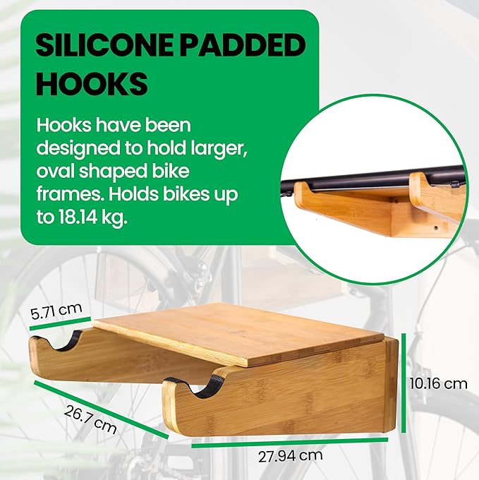 Bike Wall Mount - COR Indoor Bicycle Rack | Bamboo Bike Rack Storage with Removeable Shelf