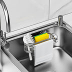 Cisily Grey Kitchen Sink Caddy Sponge Holder in the Sink, Stainless Steel Kitchen Organizer, Brush Holder, Dish Cloth Hanger 2 Installation Ways (Suction & Adhesives
