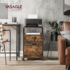 VASAGLE File Cabinet, Mobile Filing Cabinet on Wheels, for Home Office, 2 Lockable Drawers, for A4, Letter-Size Hanging File Folders, Open Shelf, Steel Frame, Rustic Brown and Ink Black UOFC077B01