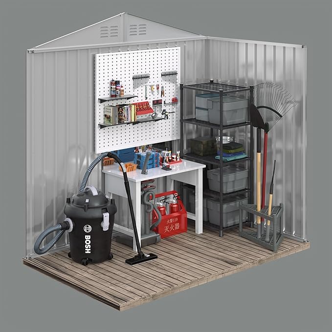 Outdoor Sheds 6FT x 4FT Outdoor Storage, Metal Anti-Corrosion Utility Tool House with Lockable Door & Shutter Vents，Outdoor Waterproof Garden Tool Metal Storage Sheds