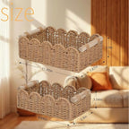 Toilet Paper Storage Basket,Wicker Baskets with Wood Handles,Toilet Tank Basket for Organizing,Scalloped Basket for Bedroom Nursery Room Kitchen Bathroom (2PC)